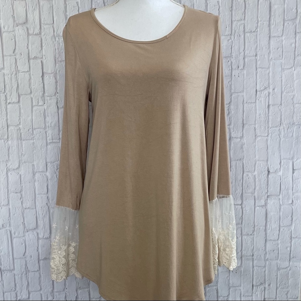 BomBom Flutter Lace Sleeve Top Brown Size Large